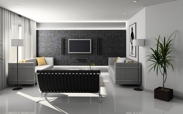 černo-bílý obývací pokoj